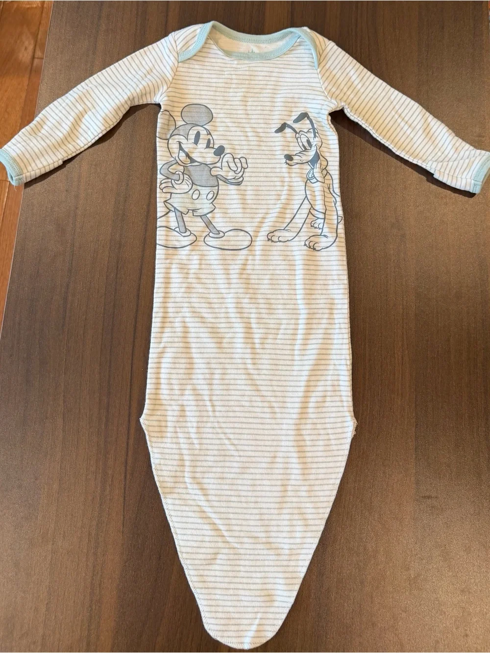 Disney Blue & White Striped Mickey and Pluto Tie Bottom Sleep Sack Gown 0-3M